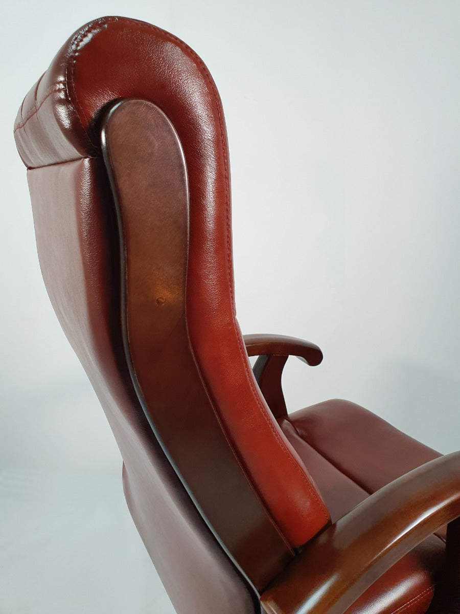 Tan Leather Executive Office Chair with Walnut Arms - WS-977